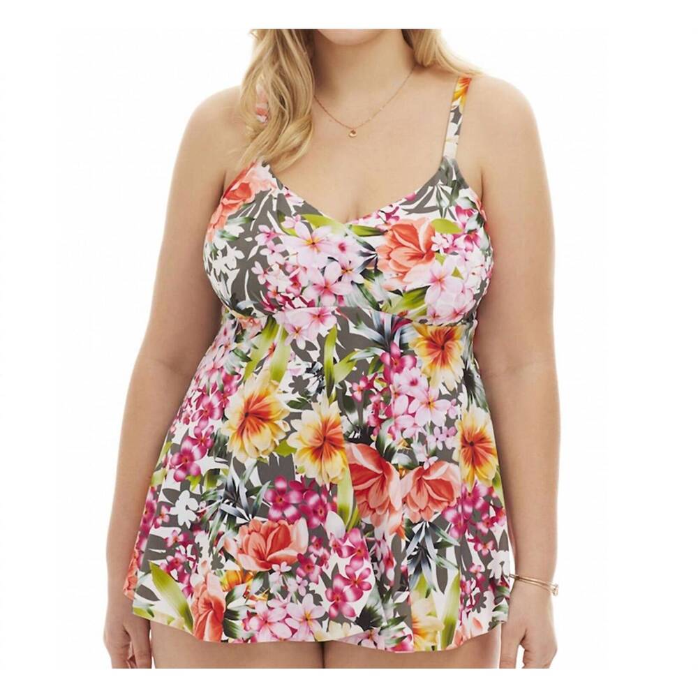 NEW ALWAYS FOR ME plus size underwire tankini top in floral